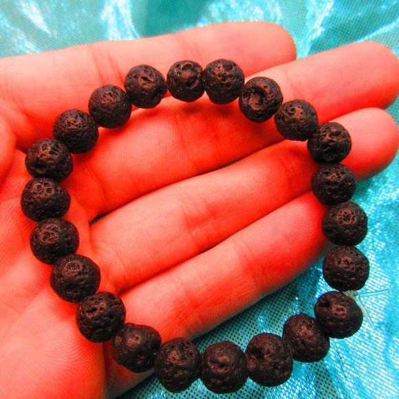 Lava Stone 8mm Round 7" Stretchy Gemstone Bracelet - Picture 1 of 3